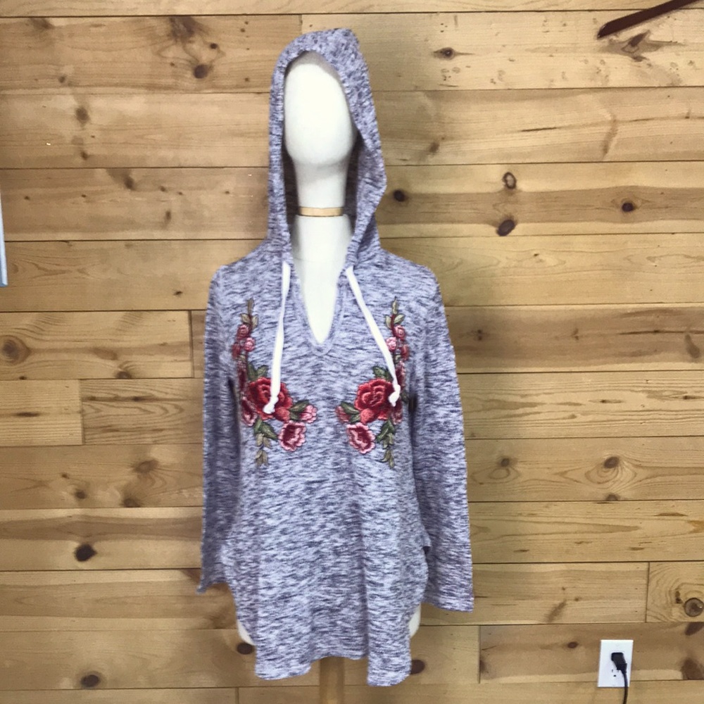 LAST CALL EUC Lightweight marled cotton hoodie hooded hoody rose sweater Large